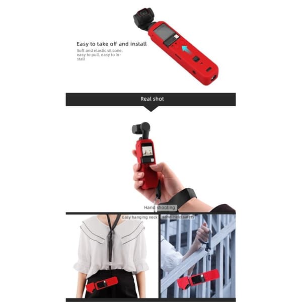 DJI Osmo Pocket 2 silikonikotelo + käsihihna - Punainen Red