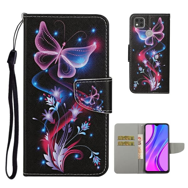 Wonderland Xiaomi Redmi 9C Flippetui - Sommerfugl og Blomst Black