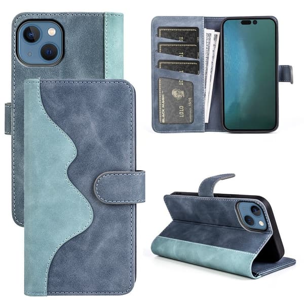 Tofarget lærdeksel for iPhone 14 Plus - Blå Blue