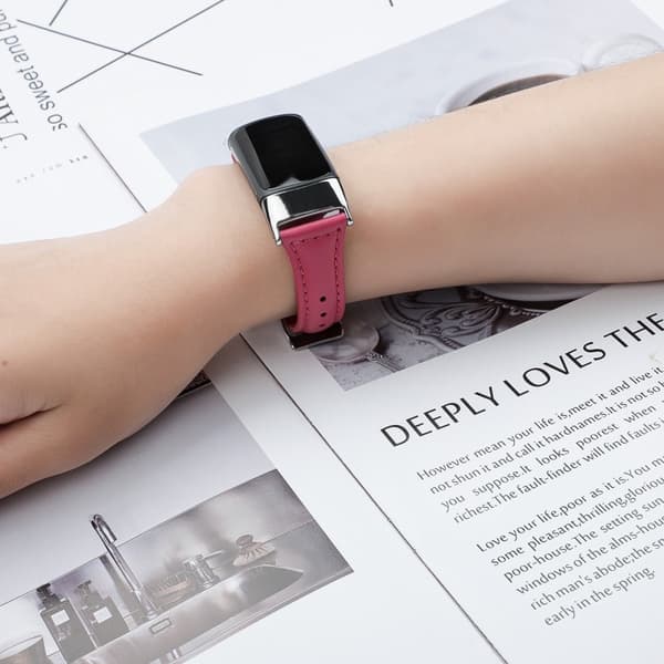Fitbit Charge 5 urrem i ægte okselæder - Rose / Størrelse: L Pink
