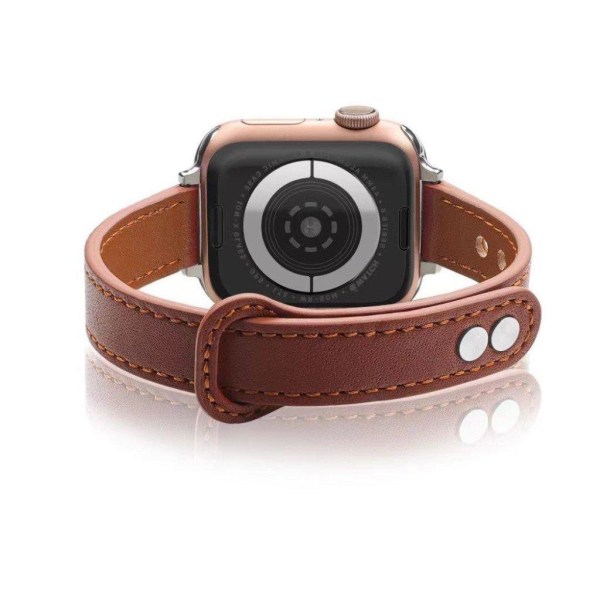 Apple Watch 42mm - 44mm läderarmband med dubbla tryckknappar - Brun Brun