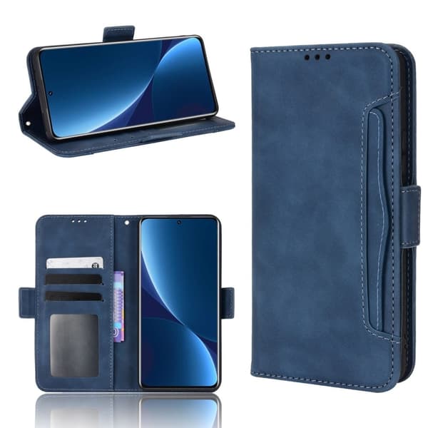 Stilfuldt Læder Etui med Pung til Xiaomi 12 Pro - Blå Blue