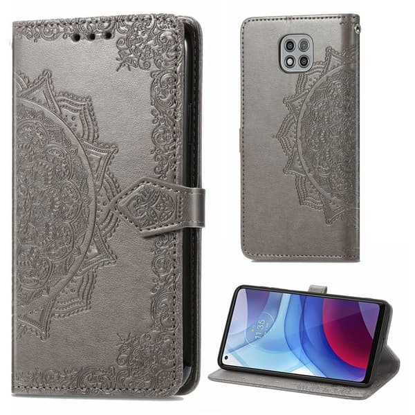 Mandala läder Motorola Moto G Power (2021) fodral - Silver/Grå Silvergrå