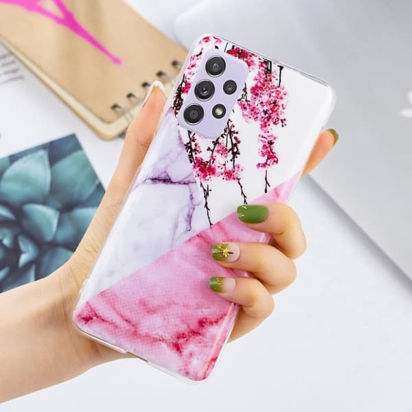 Marble Samsung Galaxy A52 5G Etui - Flowery Marmor Pink
