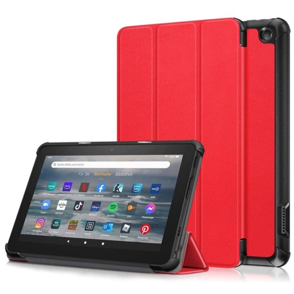 Tri-fold Leather Stand Case for Amazon Fire 7 (2022) - Red Red