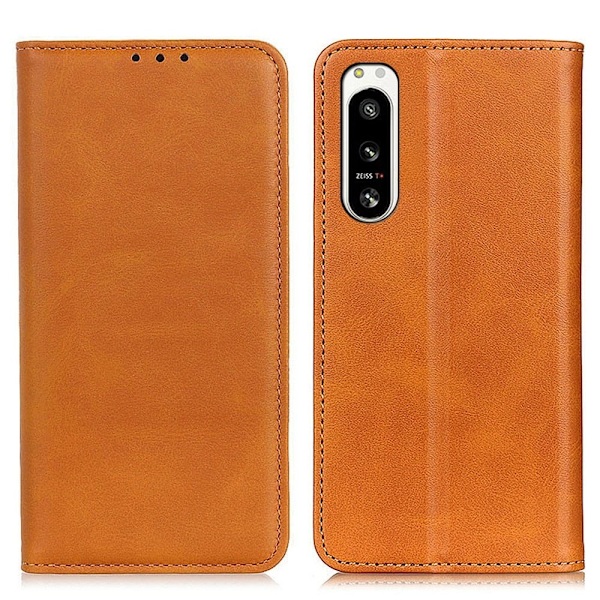 Flip Etui med Pung i Ægte Læder til Sony Xperia 5 Iv - Brun Brown