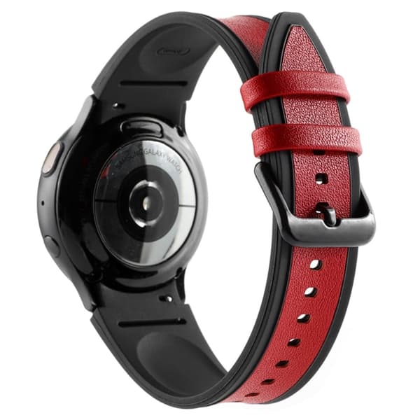 Samsung Galaxy Watch 5 / 4 / 3 urrem i ægte læder og silikone - Sort / Sort Red