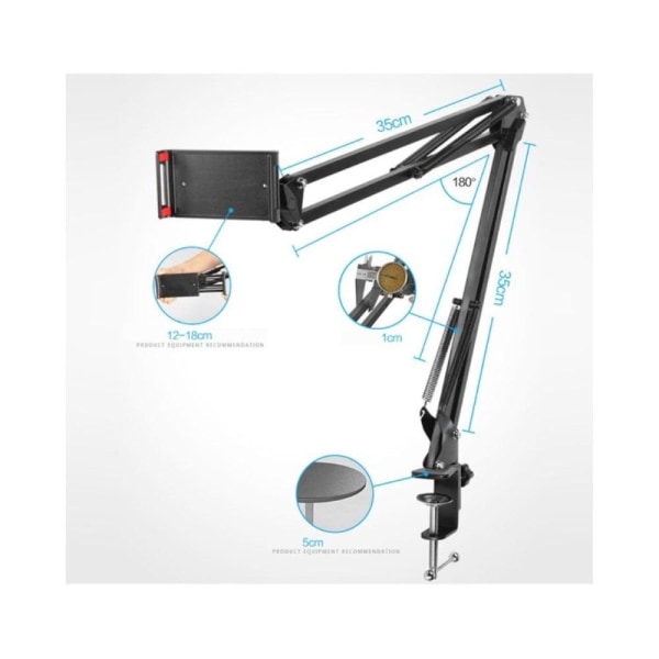 Universal 35-B folding rotatable cantilever tablet stand holder Svart