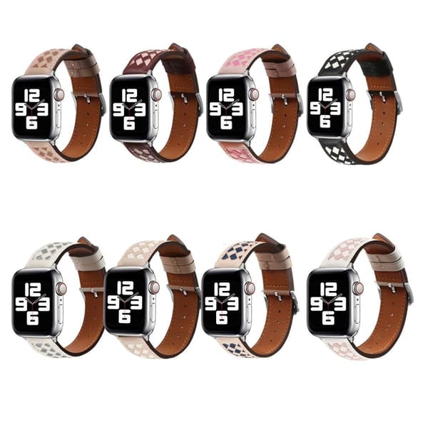 Apple Watch Series 8 (41mm) urrem i ægte læder i vævet stil - Sort / Hvid Black