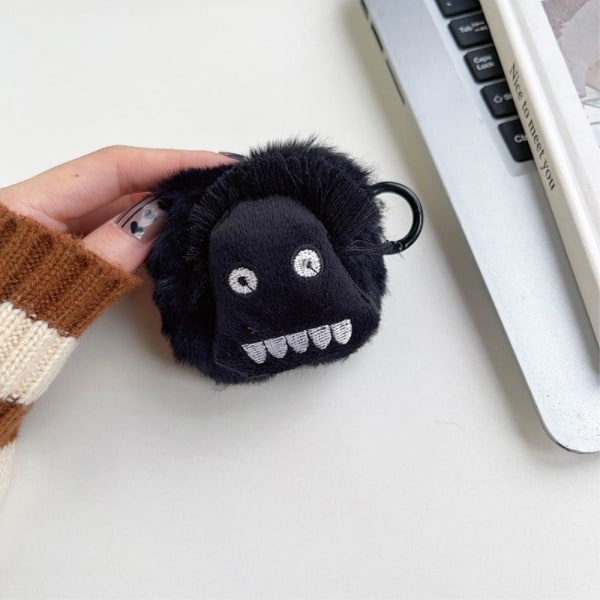 AirPods 3 cute monster fluff case with hook Black