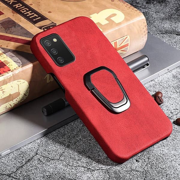 Stødsikkert lædercover med oval kickstand til Samsung Galaxy A03s - Rød Red