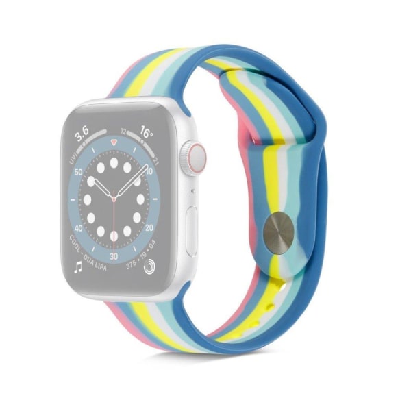 Apple Watch 40mm sateenkaarenvärinen silikoninen ranneke - Pinkki / Sininen / Keltainen / Koko: S Multicolor