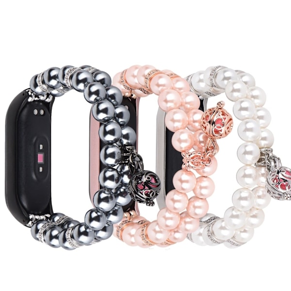 Xiaomi Mi Smart Band 4 / 3 urrem med to rækker imiterede perler - Hvid White
