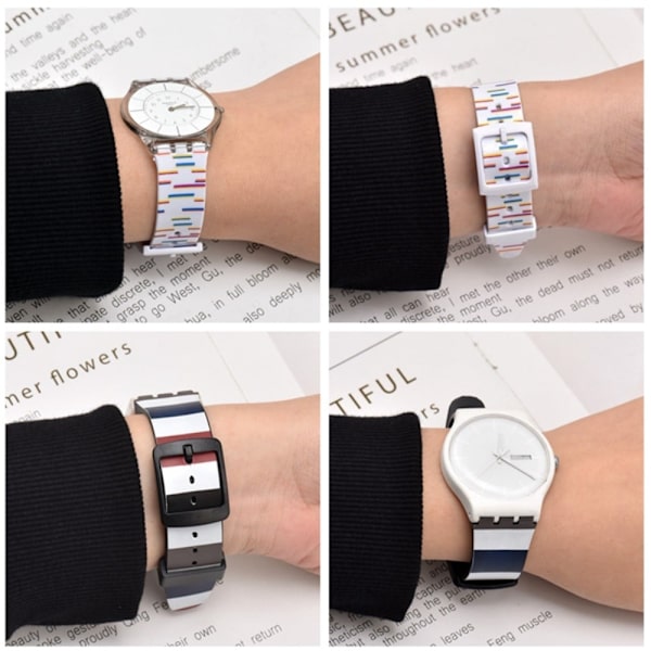17mm Universal stripe klockarmband i silikon med tryck - Regnbåge multifärg