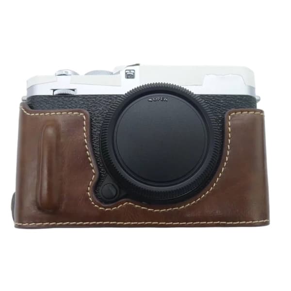 Fujifilm X-E4 halvkroppsskydd i läder - Kaffe Brun