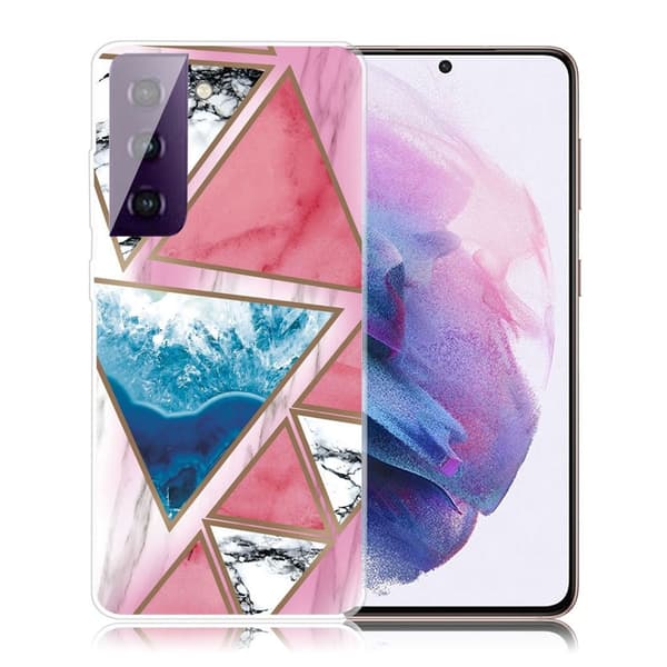 Marble Samsung Galaxy S21 FE Etui - Hvid / Blå / Rose Trekant Multicolor