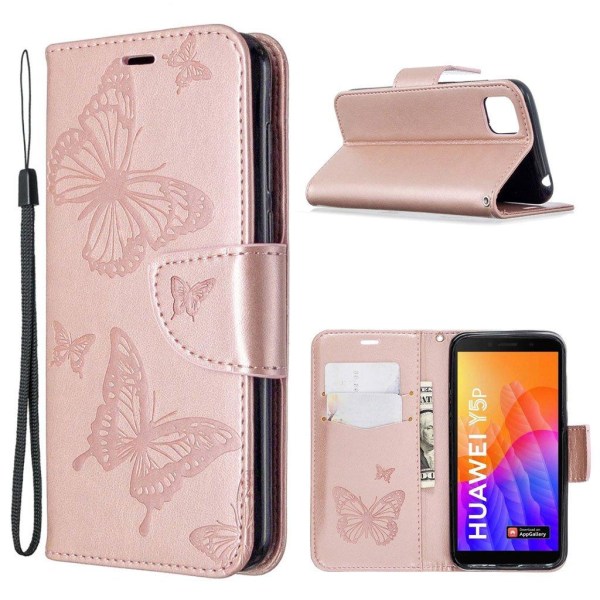 Butterfly Huawei Y5p / Honor 9s Läppäkotelo - Ruusukulta Pink