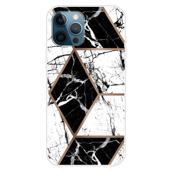 Marmormotiv iPhone 15 skal - Svart Och Vit Diamant Vit