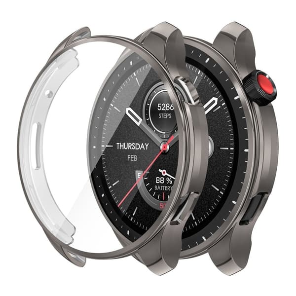 HAT-PRINCE Amazfit GTR 4 46 mm deksel med skjermbeskytter - Grå Silver grey