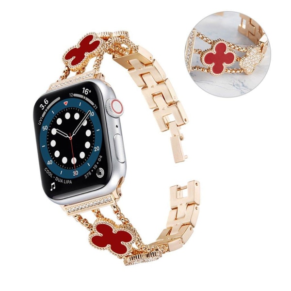 Apple Watch 40 mm urrem med skinnende rhinestone blomsterdekor - Rødguld / Rød Pink