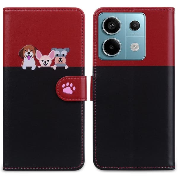 Cartoon Soft Series Xiaomi Redmi Note 13 Pro 4G / Poco M6 Pro 4G Case Splicing Leather Wallet Phone Cover - Sort Red
