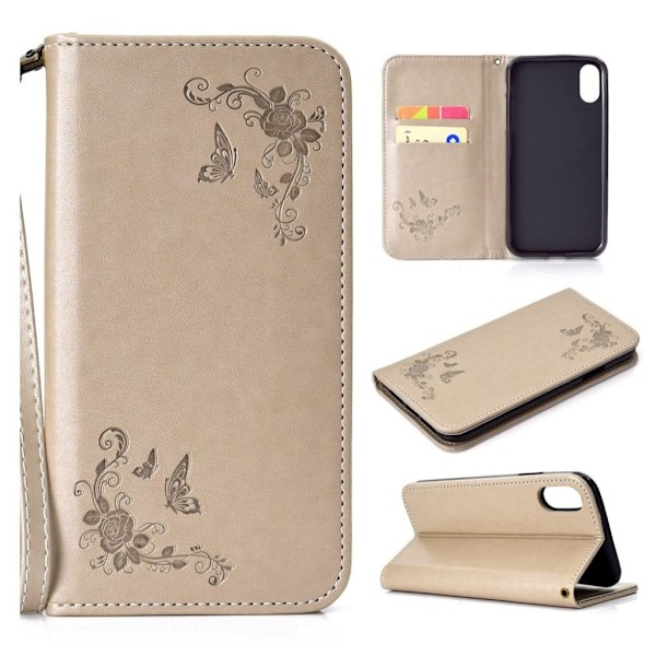 Butterfly läder iPhone Xs Max fodral - Silver/Grå Silvergrå