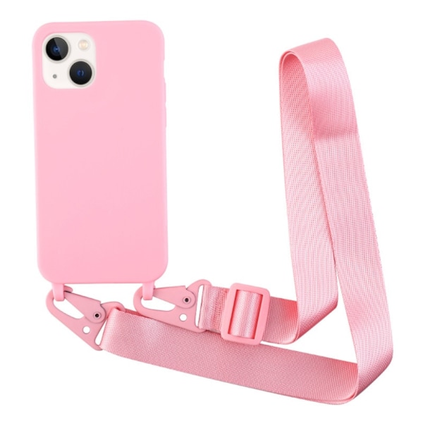 Tunt TPU-fodral med matt yta och justerbar rem för iPhone 13 - Rosa Rosa