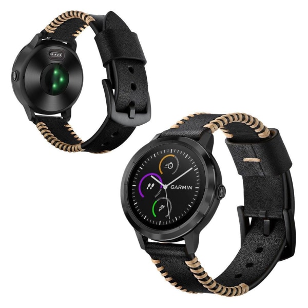 Garmin Vivoactive 3 / Vivomove HR ridge stil ægte læder Urrem - Sort Black