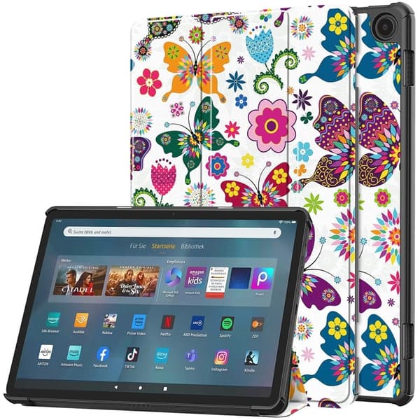 Amazon Fire Max 11 mønster tri-fold læder etui - Farverige Sommerfugle Multicolor