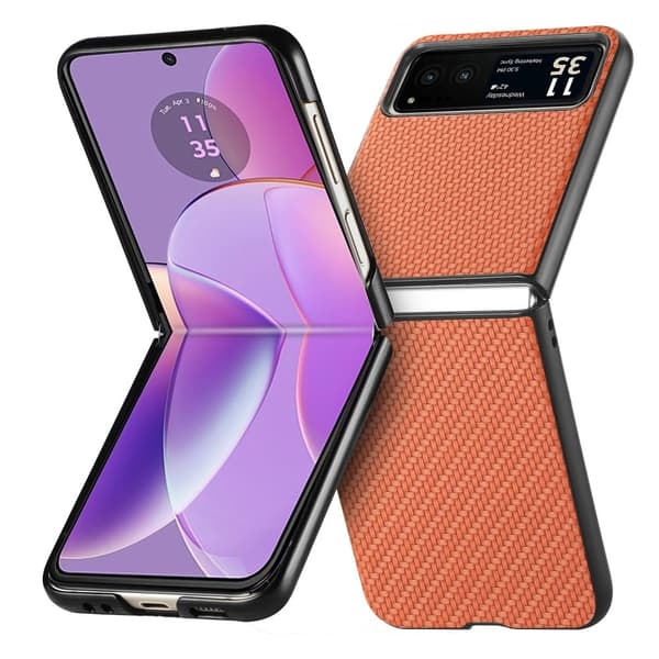 Motorola Razr 40 läderfodral i kolfiberstil - Brun Brun