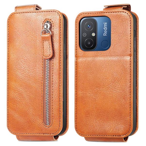 Vertikalt Xiaomi Redmi 12C / Xiaomi Redmi 11A fodral med dragkedja - Brun Brun