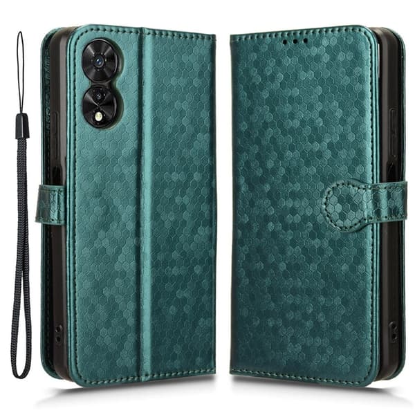TCL 505 Wallet Phone Case Dots Pattern Vegansk Læder Flip Cover - Grøn Green