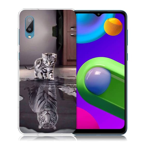 Deco Samsung Galaxy M02 / A02 Etui - Katt og Tiger Silver grey