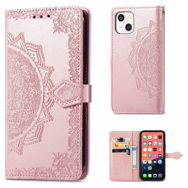 Mandala iPhone 13 etui i lær - Rose Gull Pink