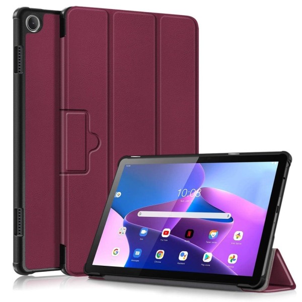 Tri-fold Leather Stand Case for Lenovo Tab M10 (Gen 3) - Wine Re Röd