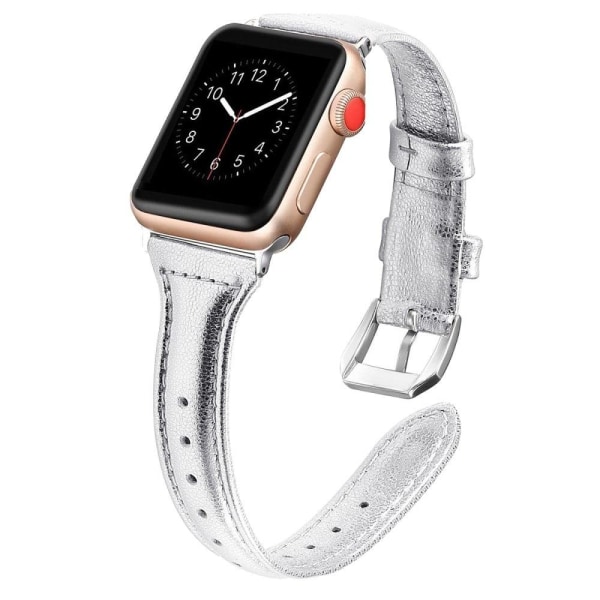 Apple Watch (45mm) B6 urrem i ægte læder - Sølv / Størrelse: L Silver grey