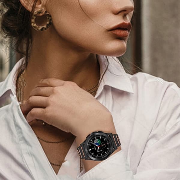 Amazfit Bip S / GTR 42mm Top Layer urrem i ægte læder - Sort Black