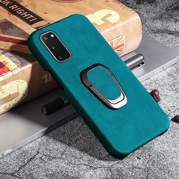 Stødsikkert lædercover med oval kickstand til Samsung Galaxy S20 - Cyan Green