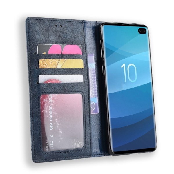 Samsung Galaxy S10 Plus vintage stil læder flip etui - Blå Blue