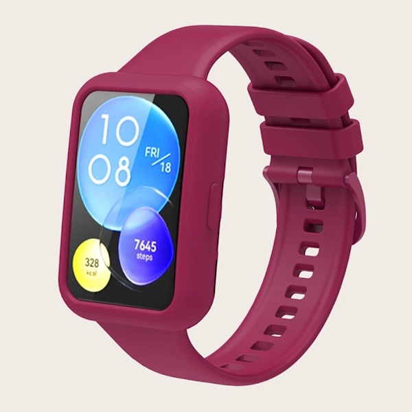 Huawei Watch Fit 2 silikonikellon hihna ja suojus - Purppuranpunainen Red