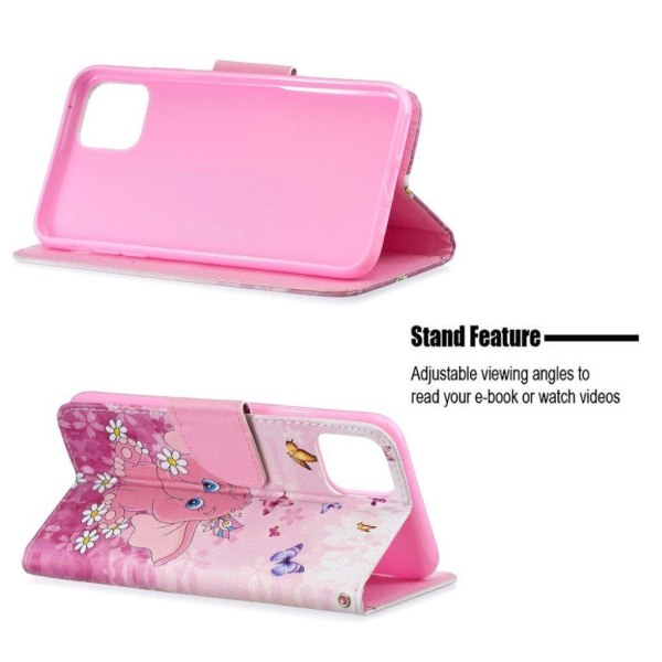 Mønstertryk tegnebog læderetui med rem iPhone 11 Pro Max 6,5 tom Pink
