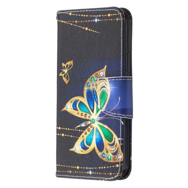 Wonderland iPhone 12 Pro / iPhone 12 flip etui - Levende Sommerfugl Gold