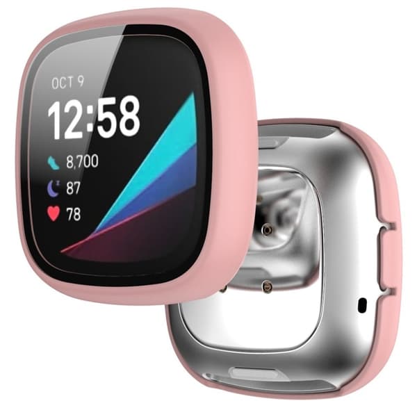 Fitbit Sense / Versa 3 matt hardt deksel med herdet glass - Rosa Pink