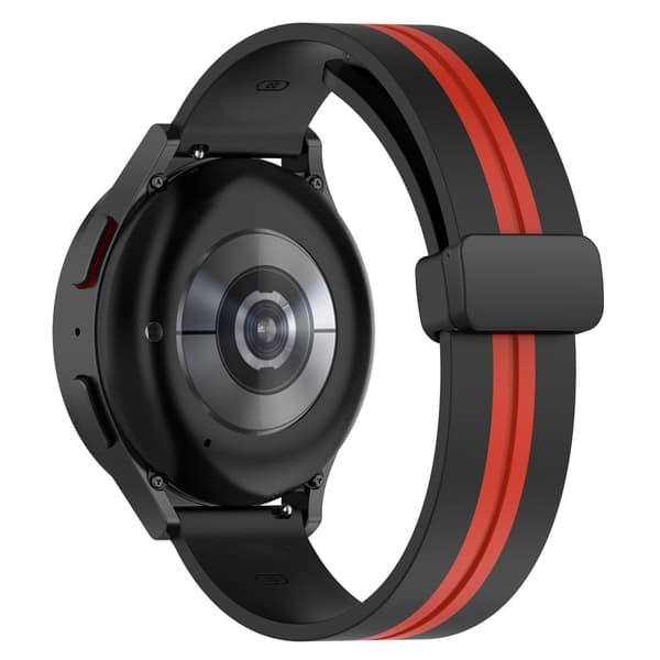 20 mm universal tofarvet silikoneurrem med magnetisk foldespænde - Sort / Rød Red