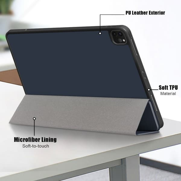 iPad Pro 12.9 (2021) / (2020) tredelat flipfodral i PU-läder med pennfack - Mörkblå Blå