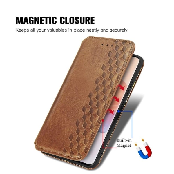 Nahkakotelo With A Stylish Rhombus Imprint For Xiaomi 12 / 12x - Ruskea Brown