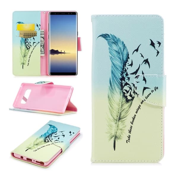 Samsung Galaxy Note 8 Mønster PU Lær Flip Etui - Fjær Mønster Multicolor