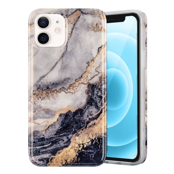 Marble design iPhone 12 Mini cover - Sort / Hvid White