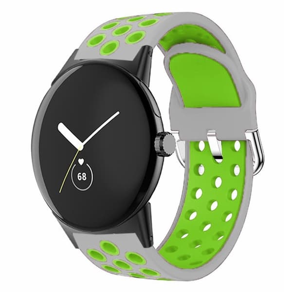 Google Pixel Watch 2 / Pixel Watch silikoni kaksivärinen hengittävä kellonauha - Harmaa + Vihreä Green