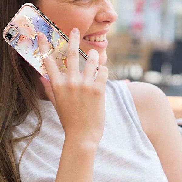 Marble Patterned Suojakuori With Ring Holder For iPhone Se (2022) / 2020 / 8 - Milky Way Marble White Multicolor